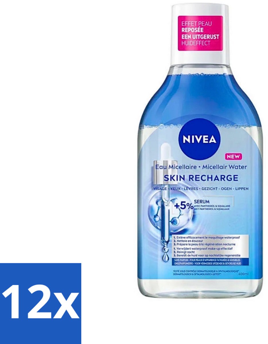12 x NIVEA - Micellair Water - Serum Verrijkt Opladend - Verwijdert Waterbestendige Make-up - 400 ml - Micellair Water - Reinigingswater - Gevoelige Huid - NIVEA - Hydraterend