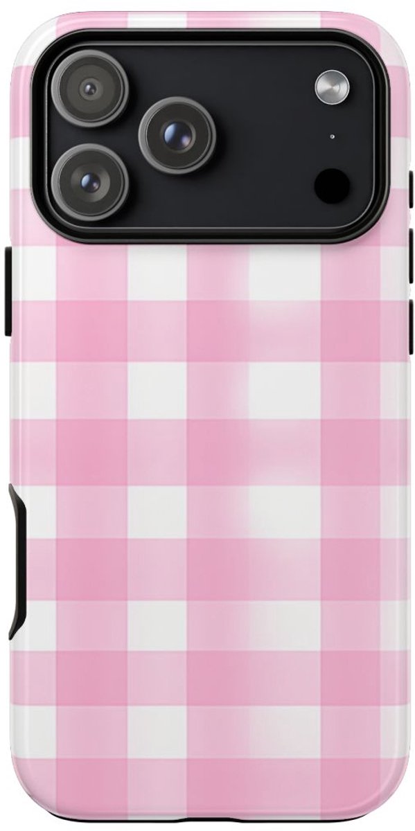 Roze en Wit Geruit Patroon – Telefoonhoesje Geschikt voor iPhone 17 Pro Max