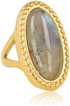 My Bendel - Vintage Ring met Ovale Edelsteen • Labradorite - met Luxe Cadeauverpakking | Sieraden Voor Dames | Maat 20.00 Mm / Maat 63
