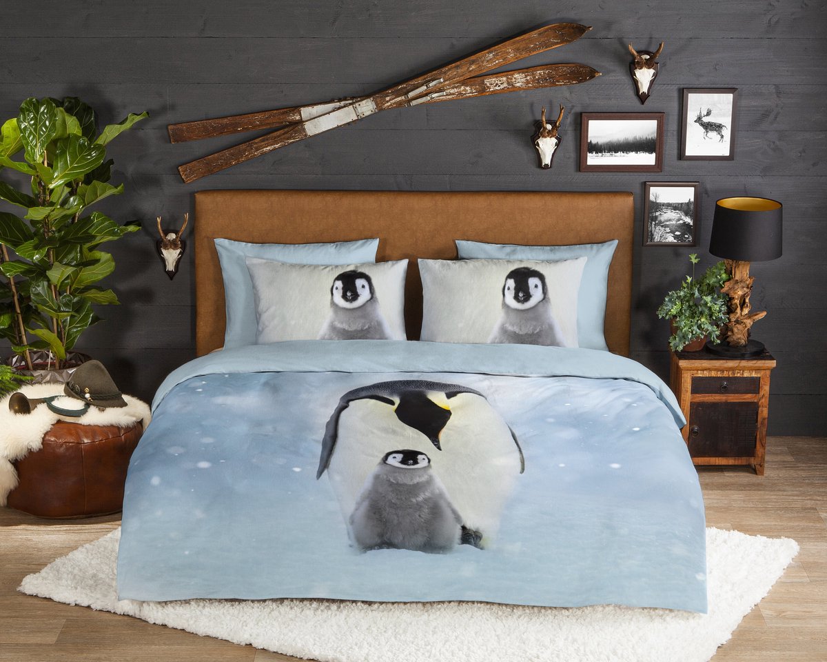 Good Morning dekbedovertrek pinguins - Lits jumeaux XL 260x200/220 cm - Multi - 100% Katoen flanel