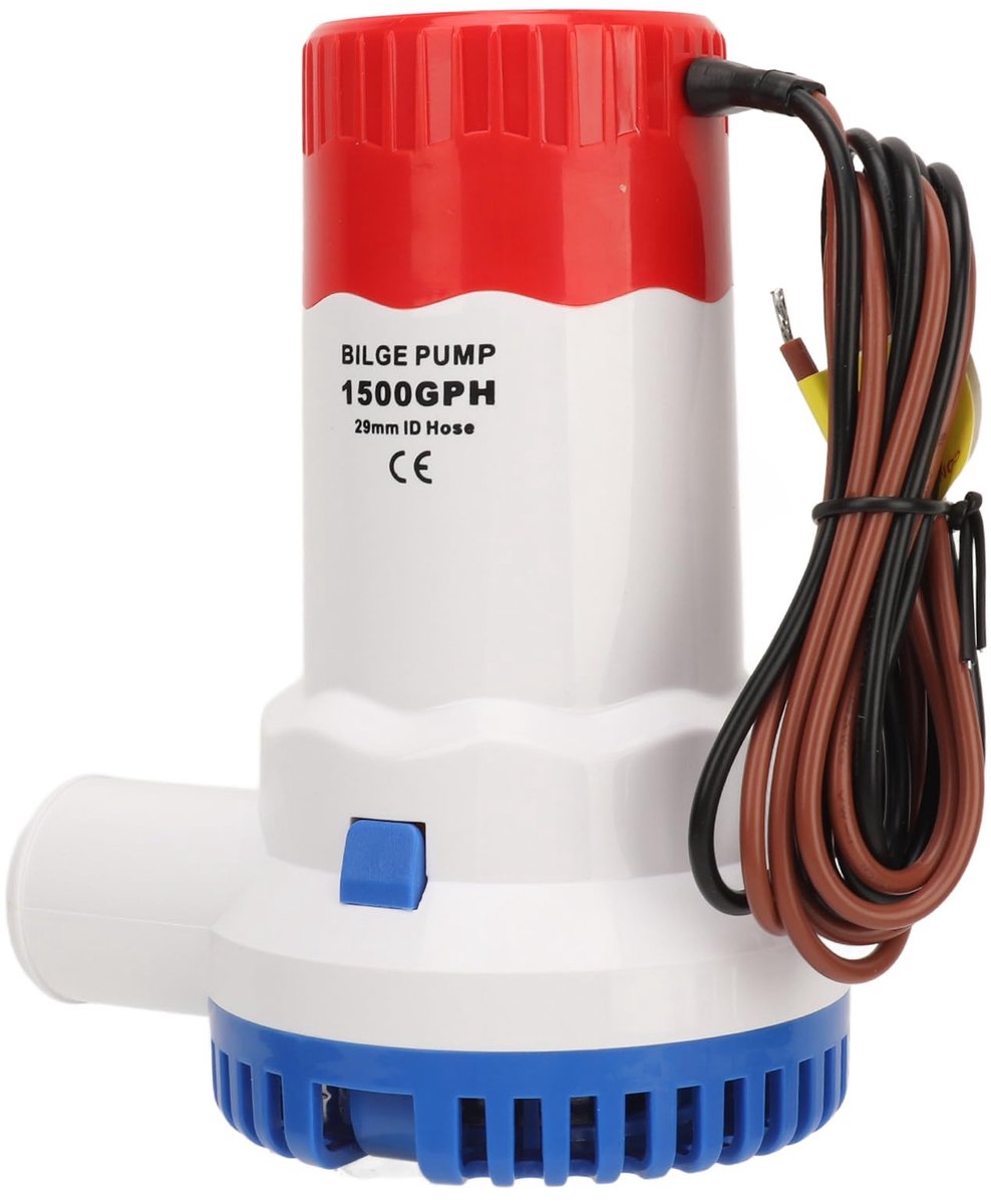Fockety Boat Bilge Pump, 1500 GPH, 1.5 m³/h, Electric Bilge Pump with 4 m Lifting Height, 29 mm Output Pipe Diameter, Water Pump Front (12 V)