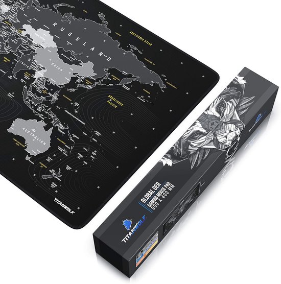 Grote Gaming Muismat XXL - 900 x 400 mm Wereldkaart - Zwart — afbeelding 5