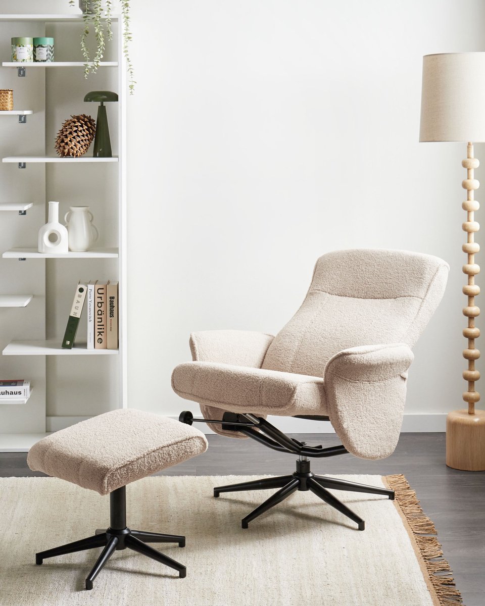 Beliani Japet Relaxfauteuil met Voetenbank - Beige Bouclé - afbeelding 3
