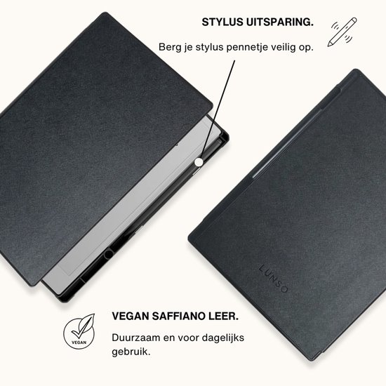Lunso ReMarkable Paper Pro hoes - Vegan Saffiano Leren sleepcover - Zwart van Lunso — afbeelding 2