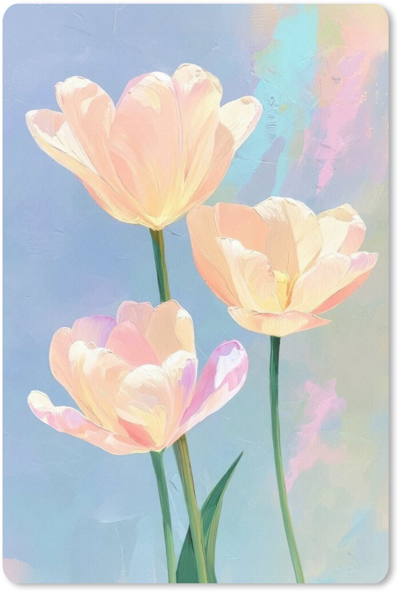 Muismat 18x27 cm - Mousepad Tulpen - Roze accenten - Blauw - Muismatten