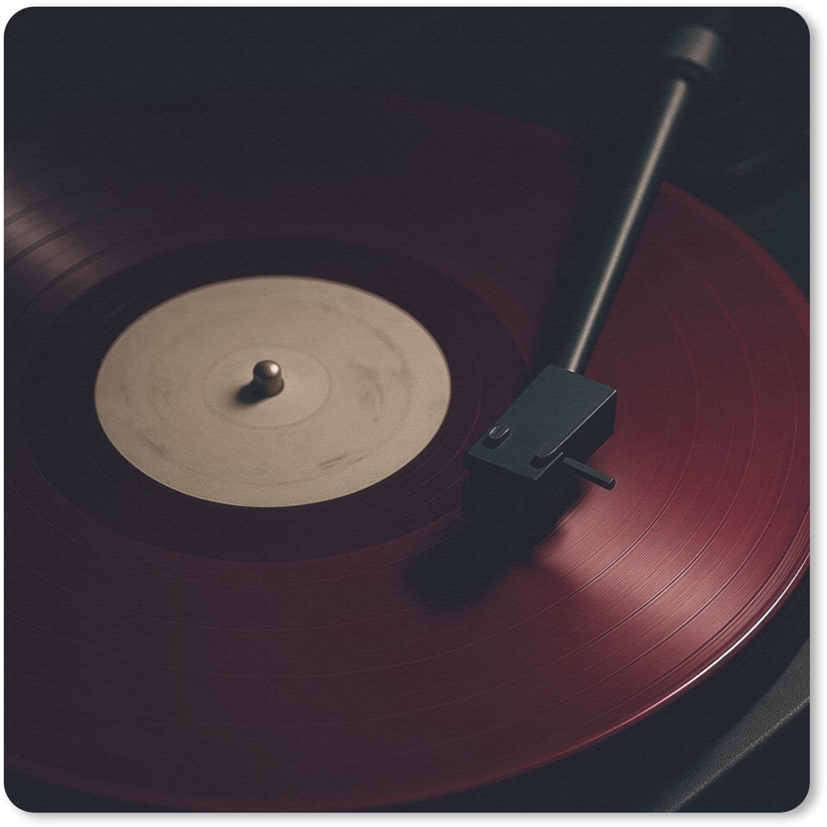 Muismat 30x30 cm - Mousepad Vinylplaat - Rood - Platenspeler - Naald - Muismatten