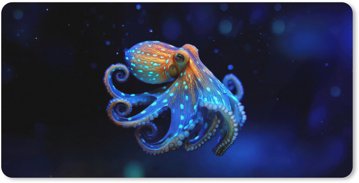 Muismat XXL 80x40 cm - Bureau onderlegger - Bureau mat Octopus - Stippen - Blauw - Zee - Bureaumat - Gaming mousepad xl - Bureaulegger groot - Computer deskmat