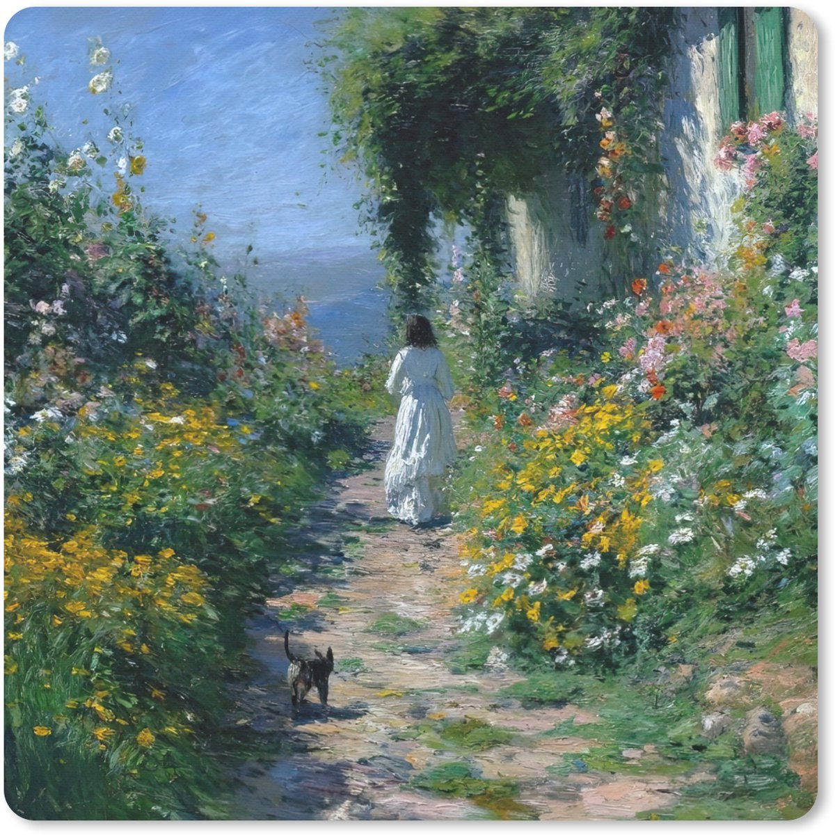 Muismat 20x20 cm - Mousepad Kat - Vrouw - Bloemen - Huis - Muismatten