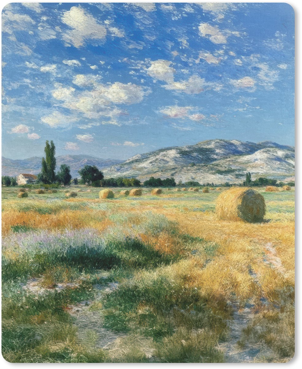 Muismat 19x23 cm - Mousepad Landschap - Strobalen - Bergen - Wolken - Muismatten