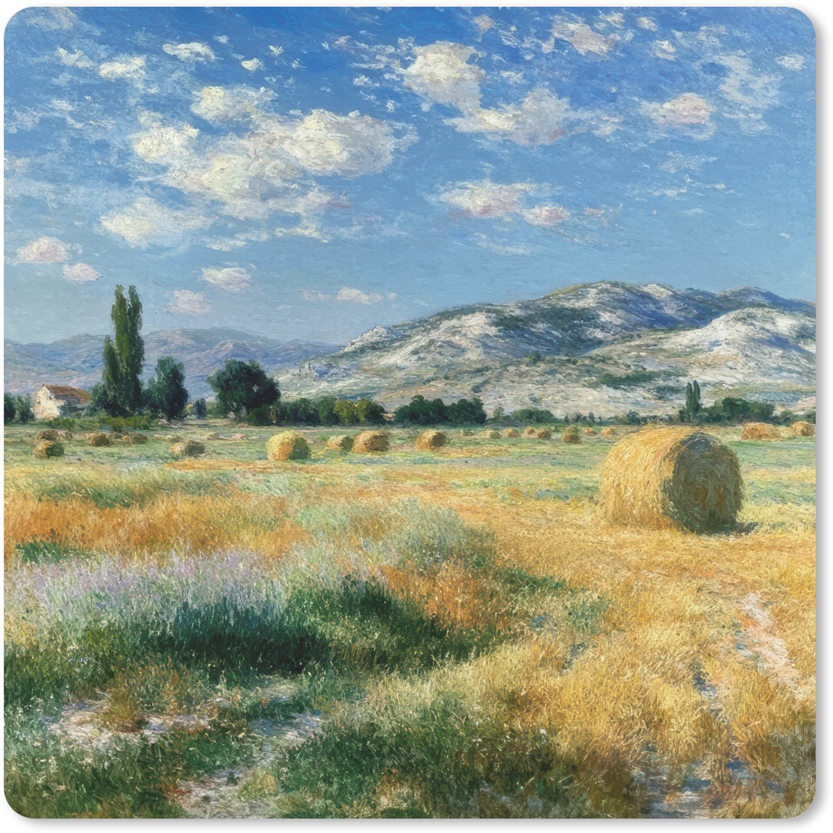 Muismat 20x20 cm - Mousepad Landschap - Strobalen - Bergen - Wolken - Muismatten