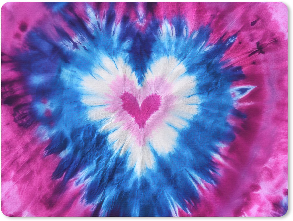 Muismat XXL 80x60 cm - Bureau onderlegger - Bureau mat Hartvormig - Tie dye - Paars - Bureaumat - Gaming mousepad xl - Bureaulegger groot - Computer deskmat