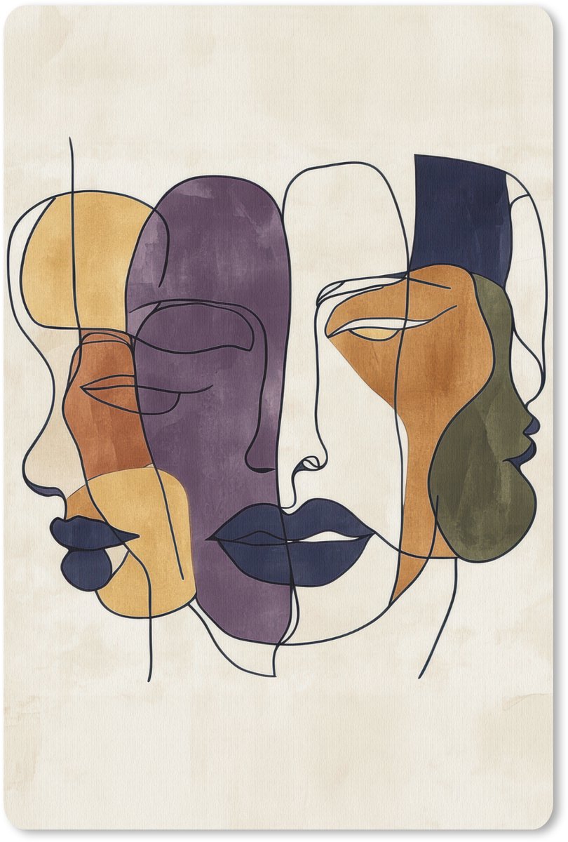 Muismat 18x27 cm - Mousepad Abstract - Overlappende gezichten - Paars - Donkergroen - Muismatten