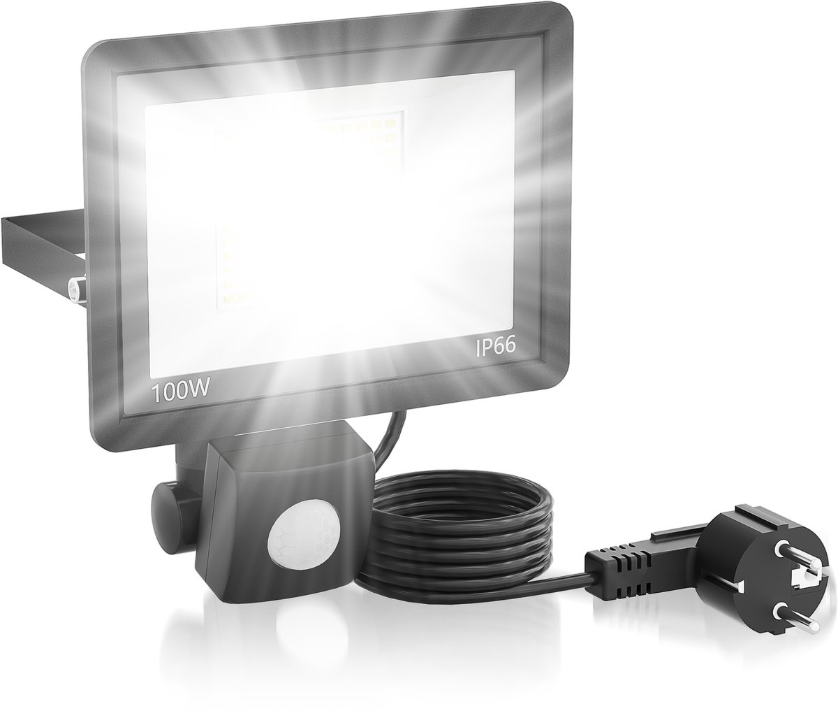 100W 3500LM Superheldere LED Strahler Met Bewegingsmelder, IP66 Watersdichte Uitendoorlamp, Spotlamp, Verlichting Voor Garage En Binnentuin - Koudwit Met 1,5m Steker