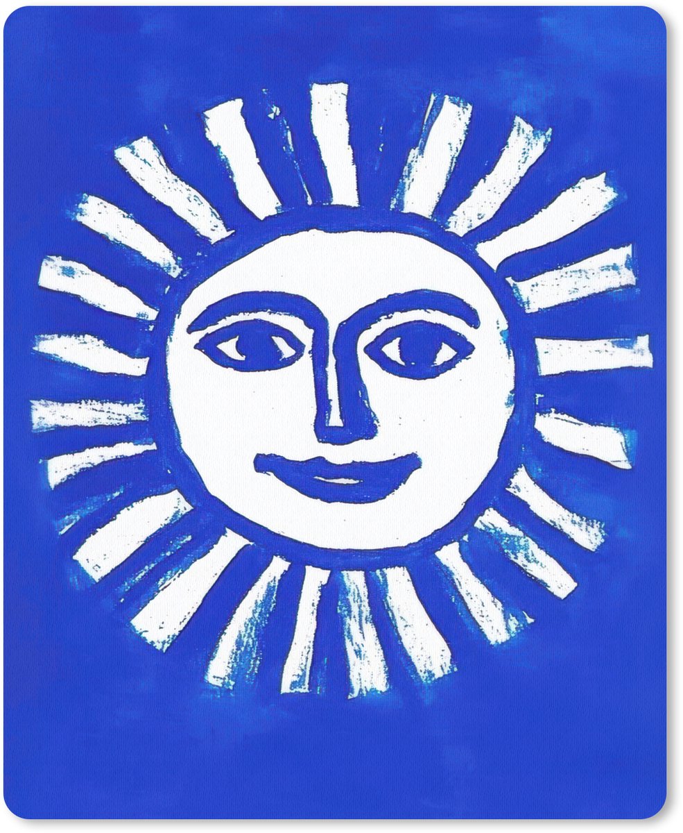 Muismat 19x23 cm - Mousepad Zon - Gezicht - Penseelstructuur - Blauw - Muismatten