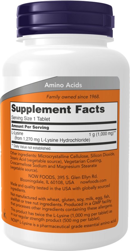 Now Foods L-Lysine 1000mg (100 Tabs) Unflavored - Aminozuren - Aminozuur-Mix
