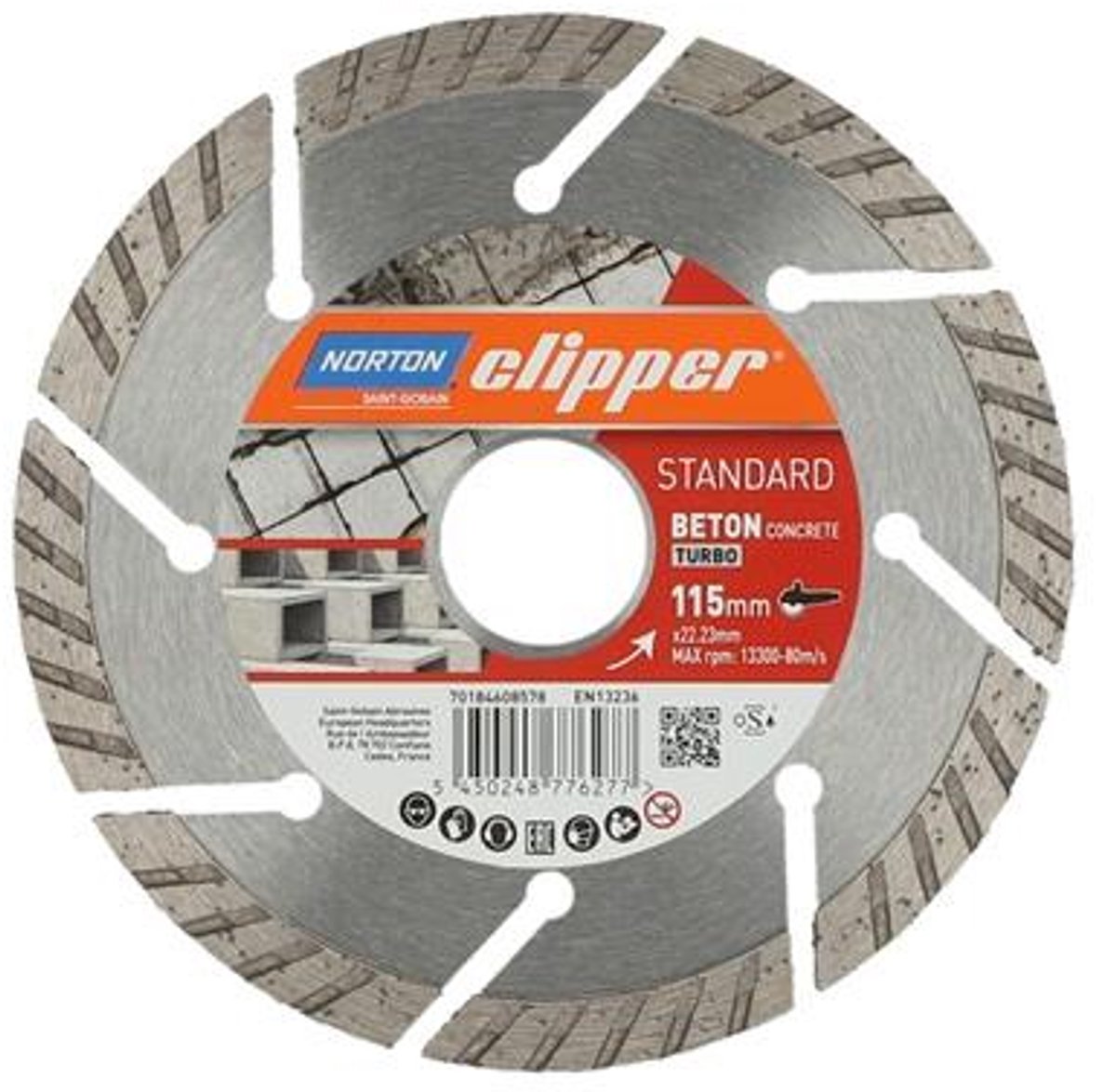 Norton Clipper Standard Beton Turbo - Diamantzaagblad - 115x22,23 - Beton en Harde Bouwmaterialen