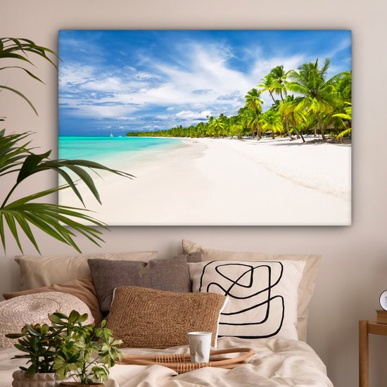 Peintures sur Toile Plage - Mer - Palmiers - 120x80 cm - Décoration murale