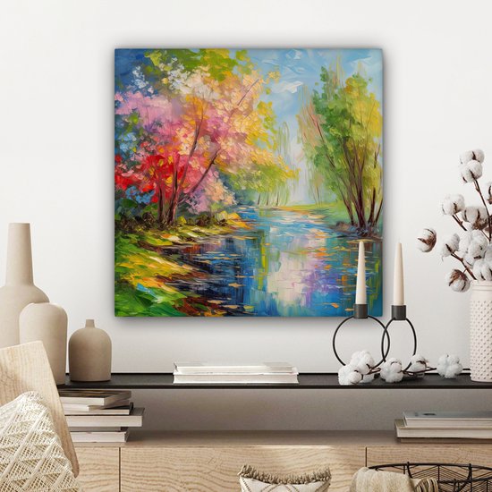 Toile Peinture Huile - Paysage - Nature - Coloré - 50x50 cm - Décoration murale