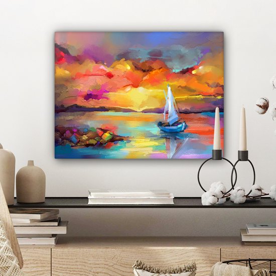 Toile - Huile - Peinture - Bateau - Nuages ​​- Couleurs - 40x30 cm - Intérieur - Peintures sur toile