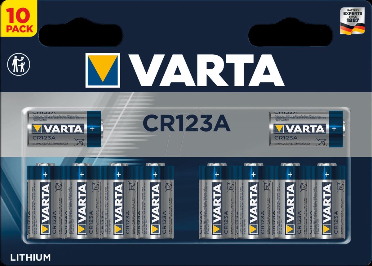 Varta LITHIUM Cylindr. CR123A Bli10 CR123A Fotobatterij Lithium 1430 mAh 3 V 10 stuk(s)