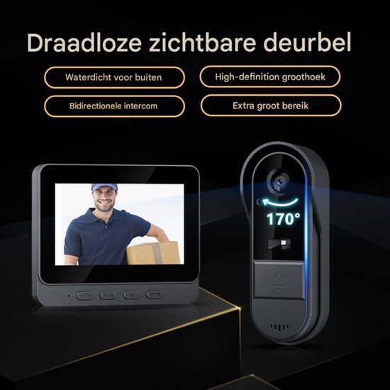 EXCITAT Deurbel - Draadloze deurbel - met buitencamera - Waterdichte deurbel - Geschikt voor huis, tuin, winkel, restaurant — afbeelding 3