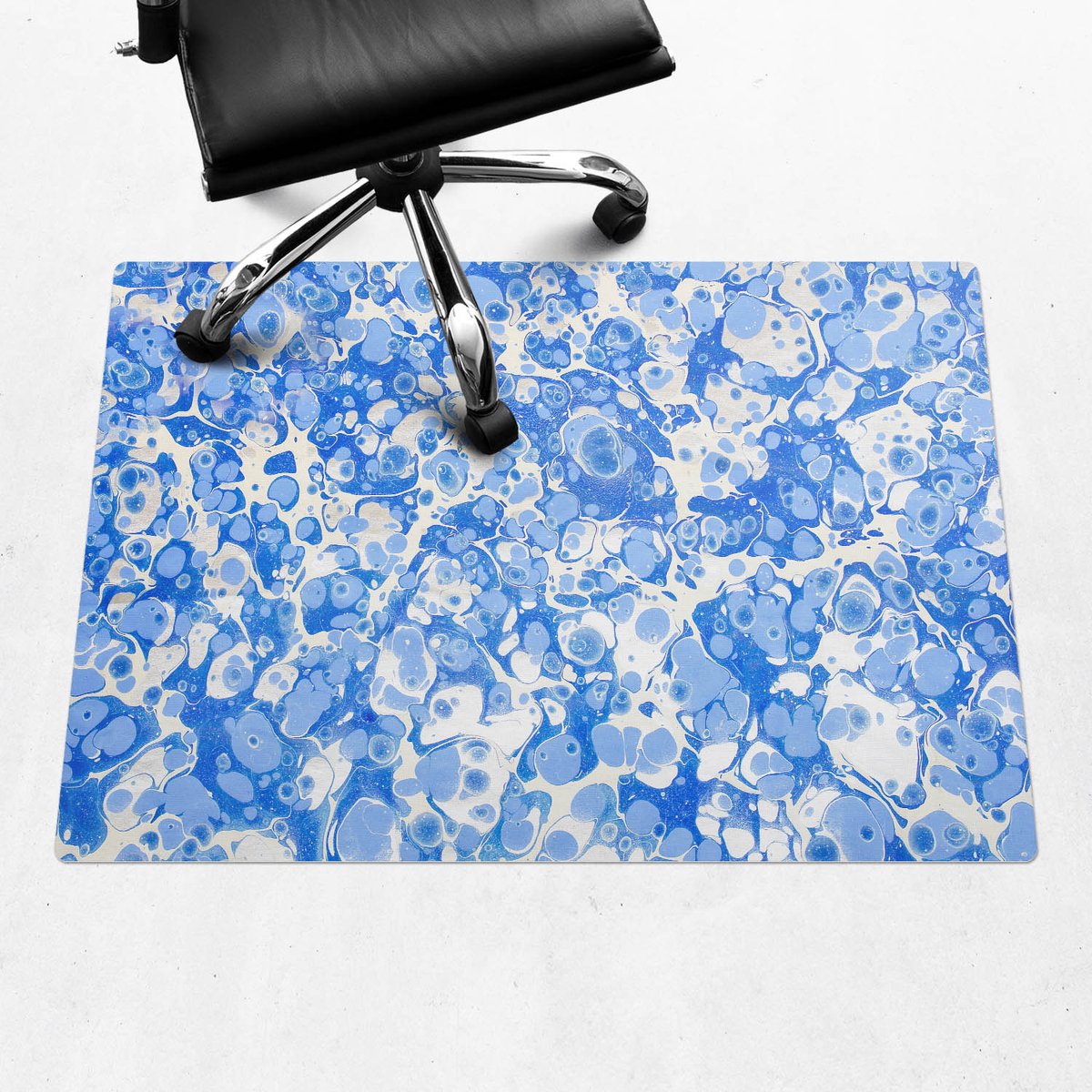 Wallfluent - Vloerbeschermer Gemarmerde Bubbels - 100x70 cm - Blauw Vloerbeschermer Bureaustoel Tapijt - Rechthoekig - Vloerbeschermer Vinyl-Computer Stoel Mat-Werkplekdecoraties - Organisch marmerpatroon