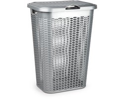 Plasticforte Wasmand Ventilation - met deksel - zilver - kunststof - 51 liter - 43 x 35 x 61 cm - Badkamer - Wasgoed - Nieuw design - Zeer stevig