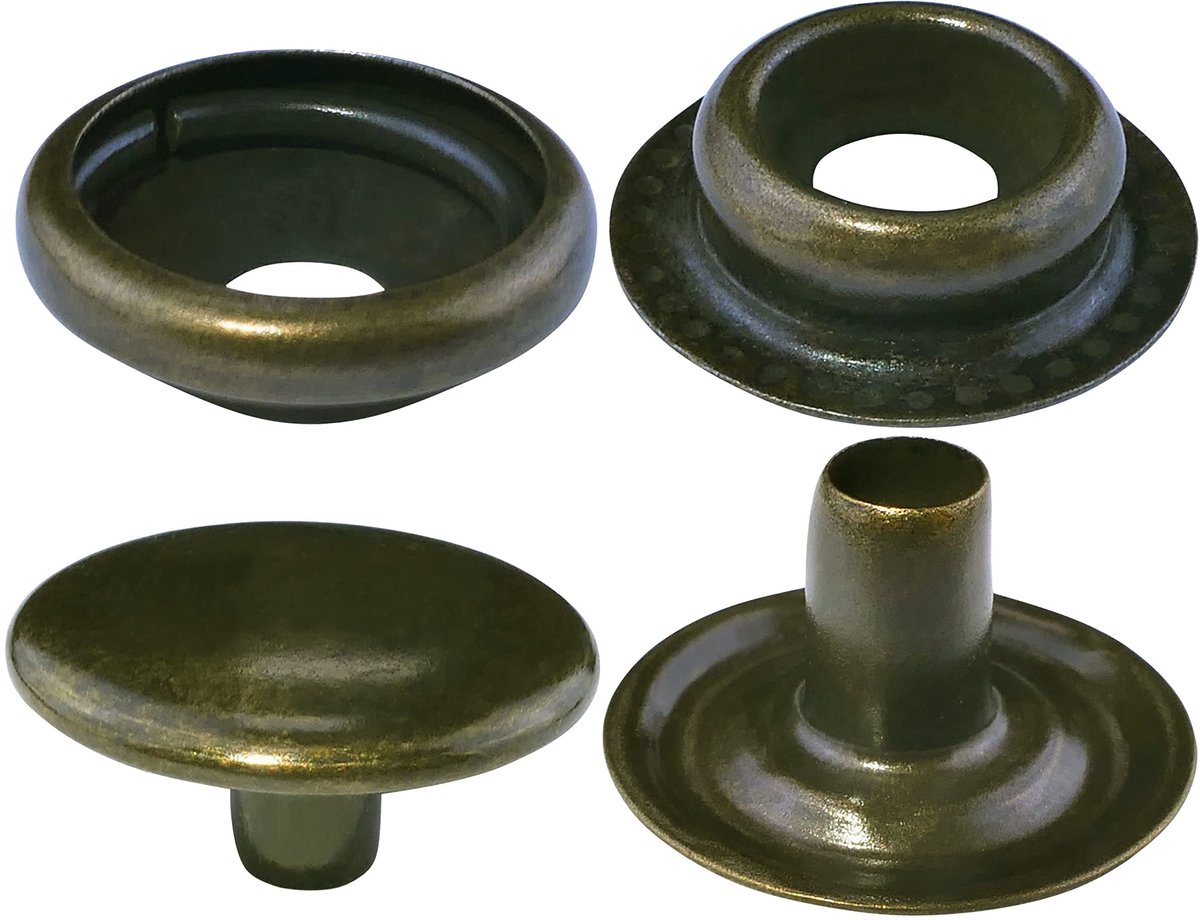 C56689 - 10 Stuks Drukknopen Ã˜15 mm - 4-delige Tubeknop Voor Jeans - Antiek Staal - Geschikt Voor Lederen Textiel