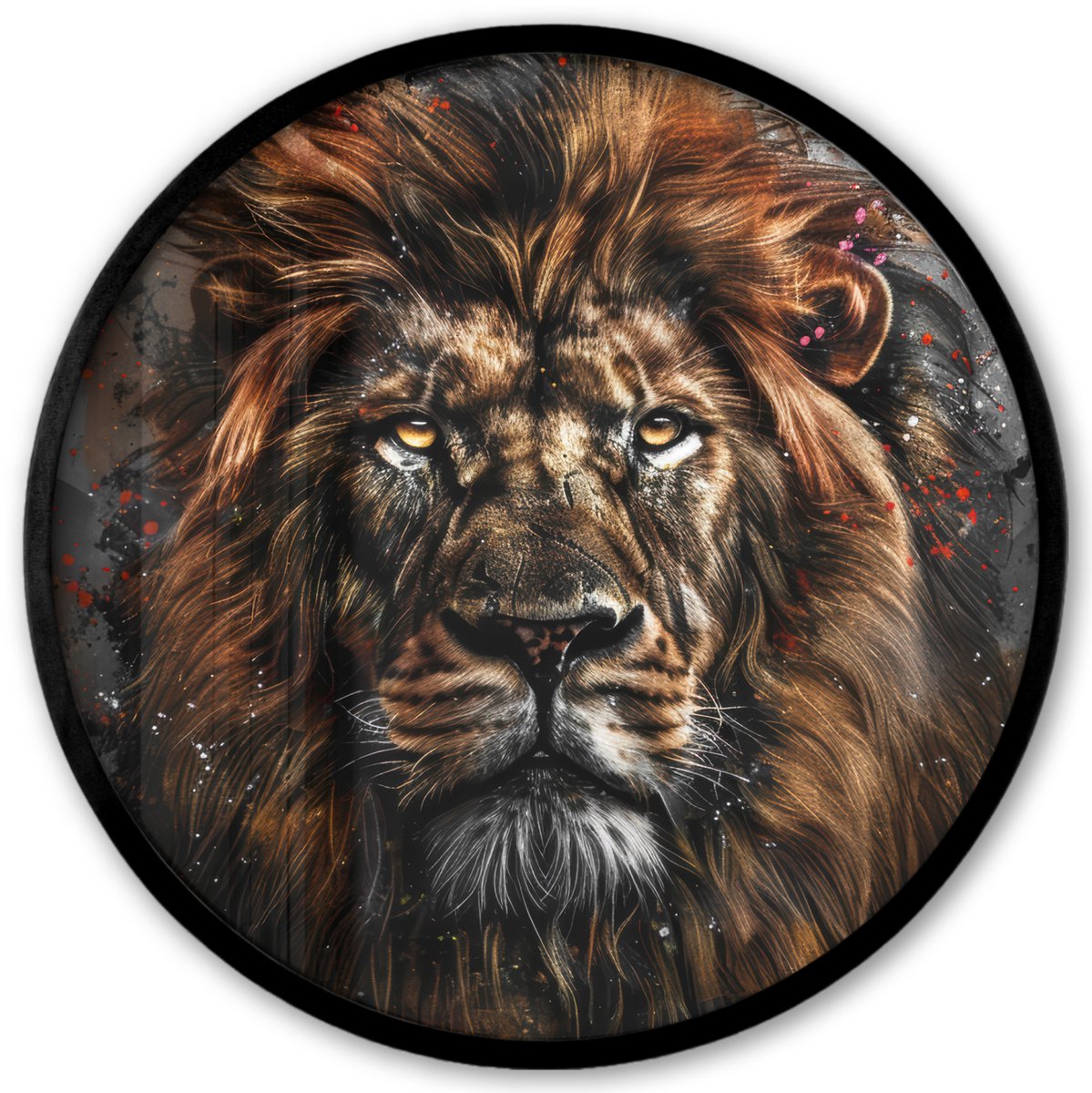 FrameYourWall Poster in lijst Rond - Fotolijst 40x40 cm - Posters - Leeuw - Dieren - Portret - Zwart - Luxe - Ronde posterlijst zwart - Decoratie - Wanddecoratie woonkamer - Muurdecoratie slaapkamer