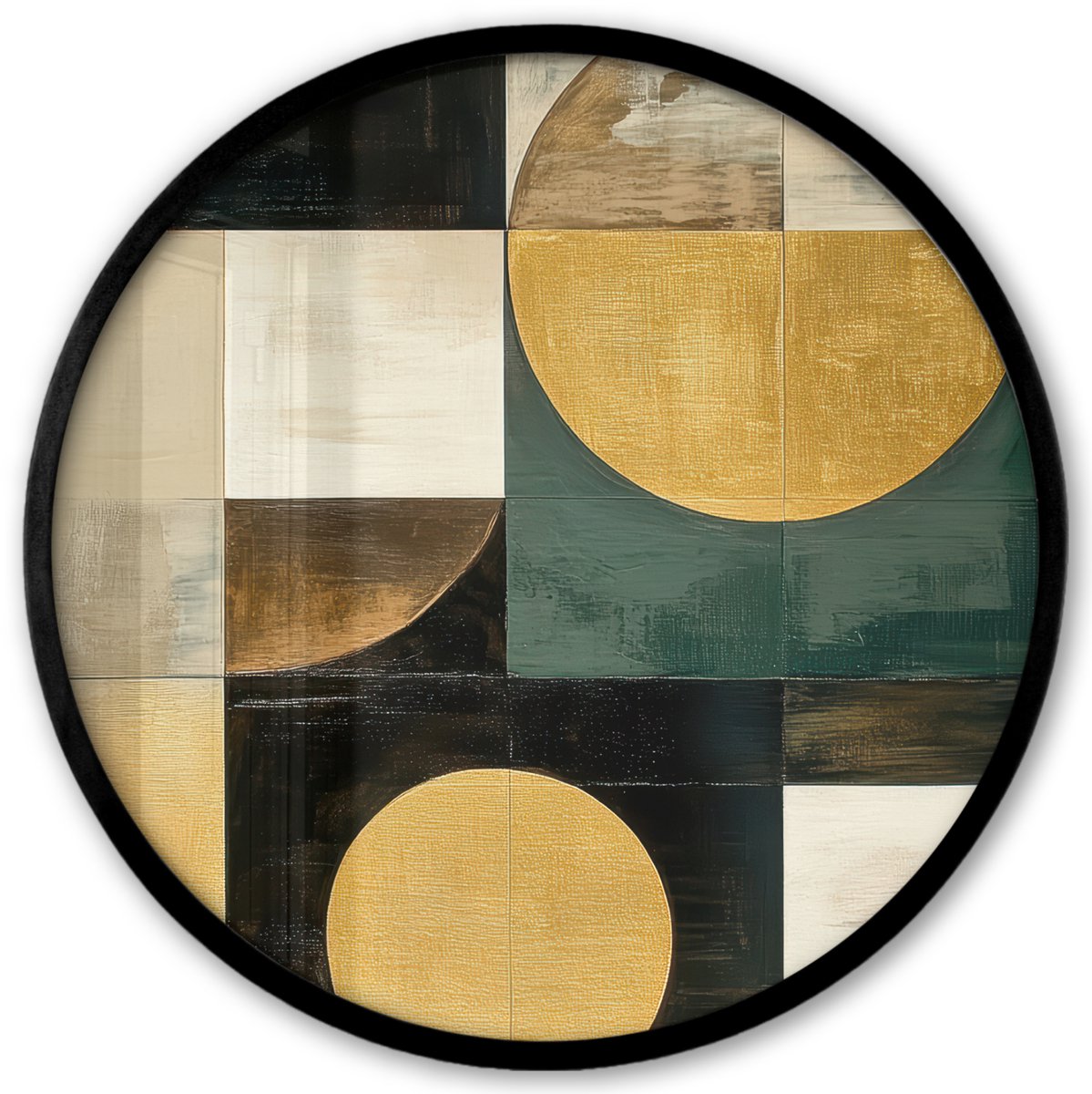 FrameYourWall Poster in lijst Rond - Fotolijst 40x40 cm - Posters - Abstract - Goud - Brons - Vormen - Geometrisch - Ronde posterlijst zwart - Decoratie - Wanddecoratie woonkamer - Muurdecoratie slaapkamer Abstracte vormen
