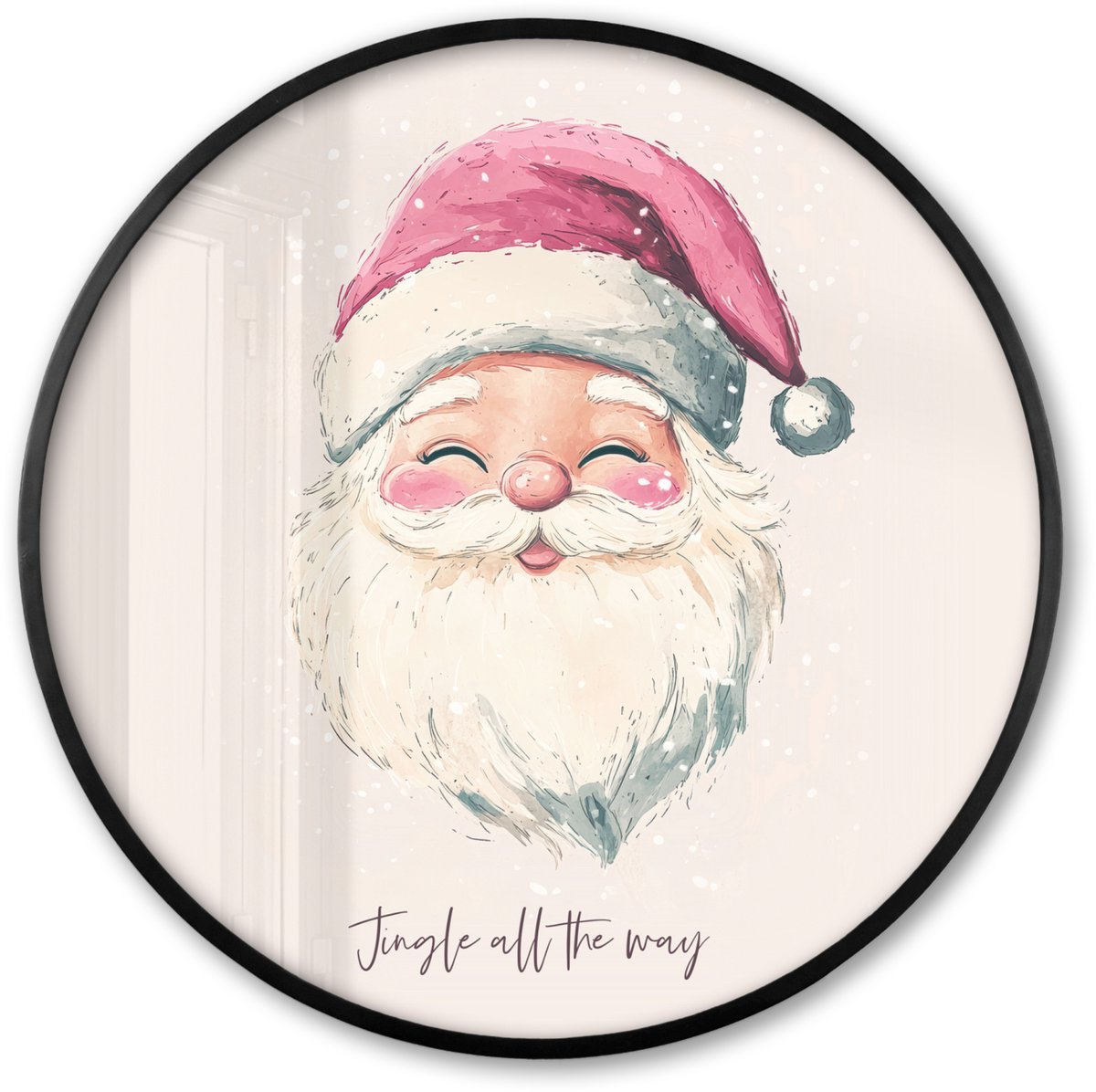 FrameYourWall Poster in lijst Rond - Fotolijst 60x60 cm - Posters - Kerstman - Kerst - Quote - Beige - Ronde posterlijst zwart - Decoratie - Wanddecoratie woonkamer - Kerstdecoratie voor binnen - Kerstversiering - Kerstmis versiering in huis - Kerstaccessoires