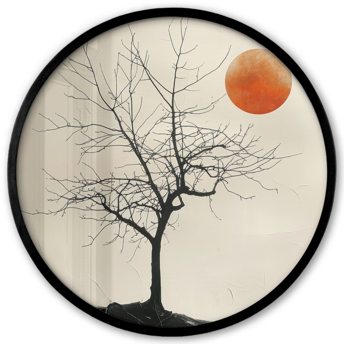 FrameYourWall Poster in lijst Rond - Fotolijst 40x40 cm - Posters - Boom - Zon - Modern - Landschap - Ronde posterlijst zwart - Decoratie - Wanddecoratie woonkamer - Muurdecoratie slaapkamer