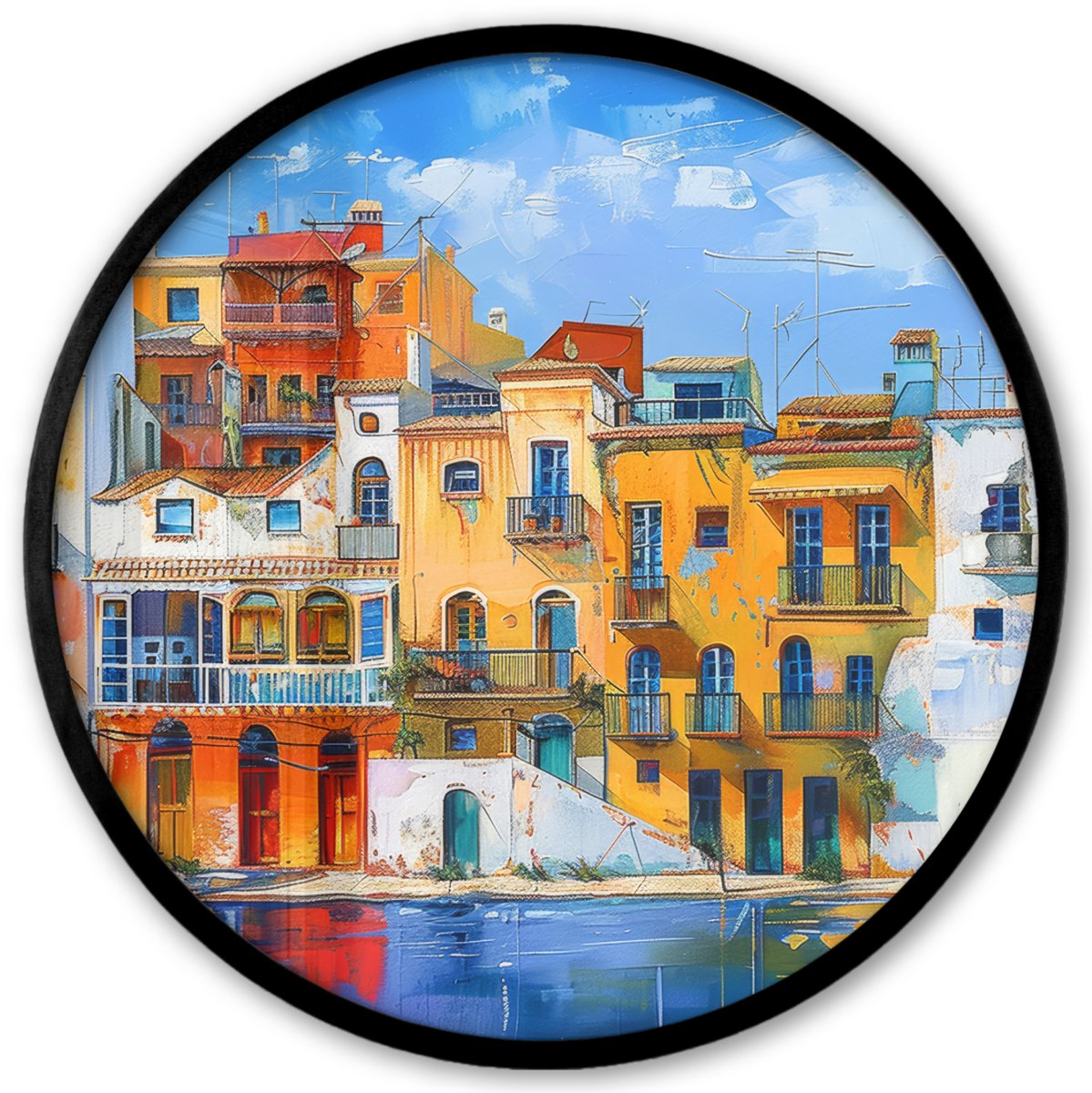 FrameYourWall Poster in lijst Rond - Fotolijst 40x40 cm - Posters - Architectuur - Kleurrijk - Kunst - Modern - Ronde posterlijst zwart - Decoratie - Wanddecoratie woonkamer - Muurdecoratie slaapkamer
