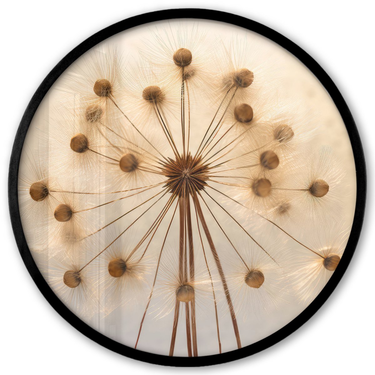 FrameYourWall Poster in lijst Rond - Fotolijst 40x40 cm - Posters - Bloemen - Bruin - Planten - Botanisch - Ronde posterlijst zwart - Decoratie - Wanddecoratie woonkamer - Muurdecoratie slaapkamer