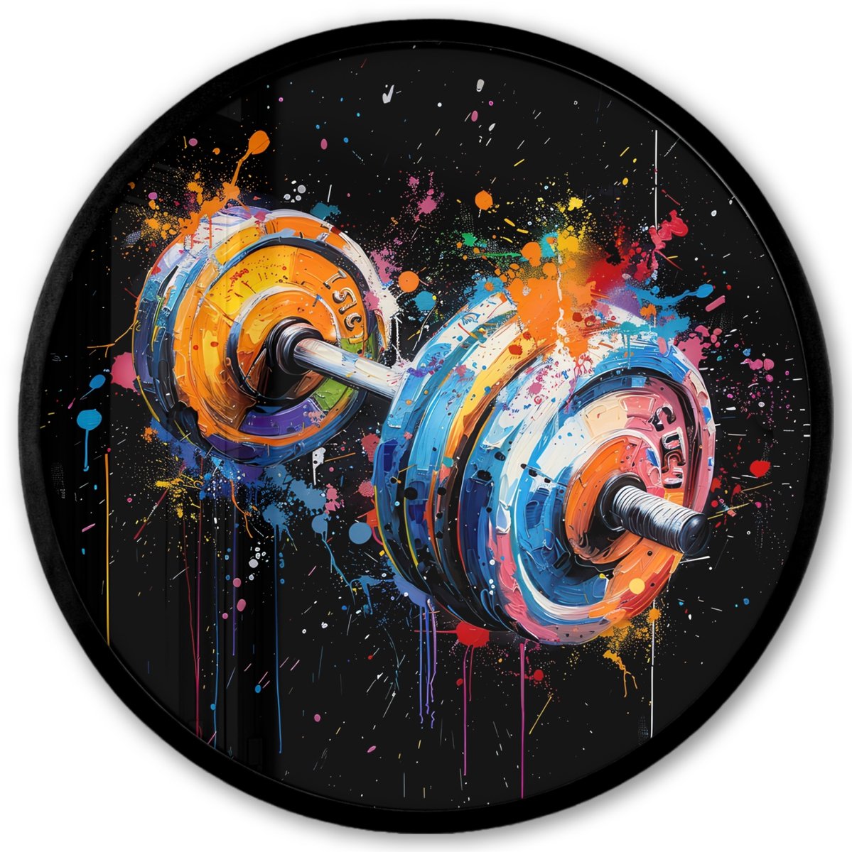 FrameYourWall Poster in lijst Rond - Fotolijst 40x40 cm - Posters - Graffiti - Sport - Fitness - Dumbbell - Gym - Ronde posterlijst zwart - Decoratie - Wanddecoratie woonkamer - Muurdecoratie slaapkamer