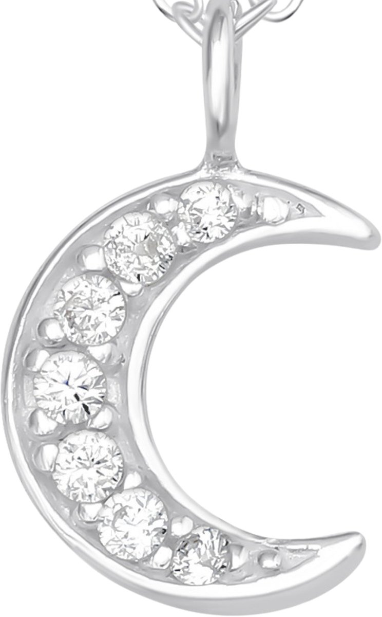 MAXTE 925 Zilveren Kinder Ketting Maan met Zirkonia - Sterling Zilver Halsketting Meisjes 39+3 cm