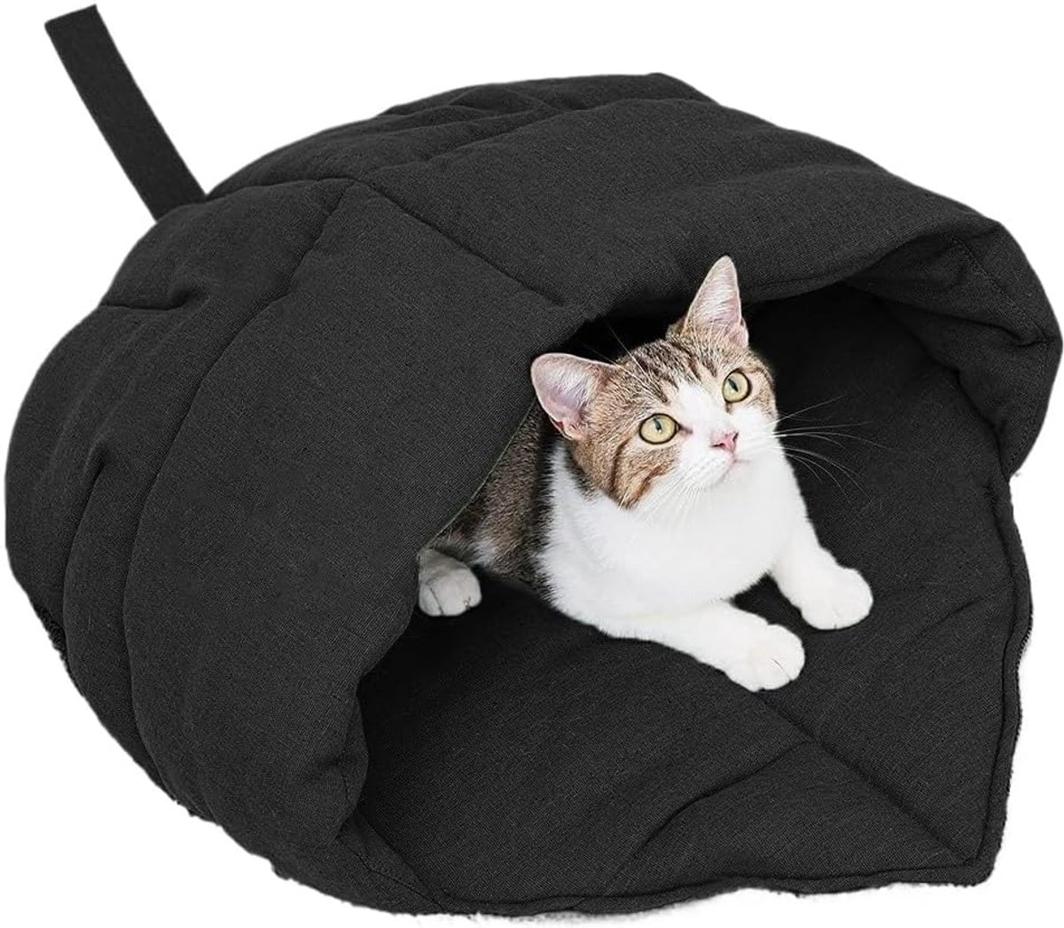 Daity Kattenslaapzak in bladvorm - warm kattenbed - holvormig kattennest - omwikkelbaar - comfortabel - zacht en wasbaar cartoonkattenbed - accessoires voor binnenhuisdierennesten (zwart)
