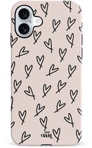 xoxo Wildhearts All Yours - Double Layer - Hoesje geschikt voor iPhone 17 case - Siliconen hoesje met hartjesprint - Hartjes - Hardcover - Beschermhoes - Optimale bescherming - Dubbele beschermlaag - Beige - Zwart