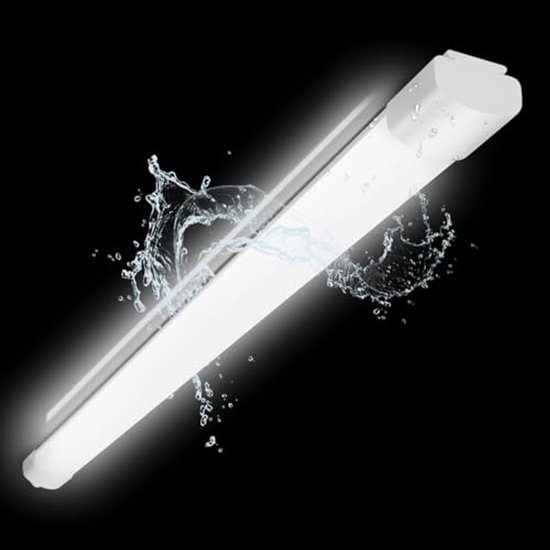 LEOEU Led-lamp voor vochtige ruimtes, 60 cm, 20 W, 2400 lm, kelderlamp, led, vochtkamerlamp met 4000 K neutraal wit, plafondlamp, plat, badkamerlamp