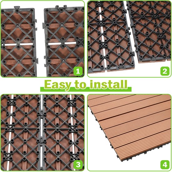 WPC Terrastegels, 30 x 60 cm, WPC-tegels, set van 12 voor 2 m²