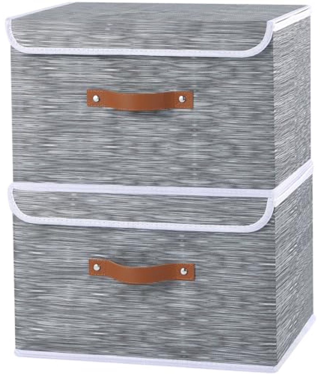 Stoffen Opbergdozen met Deksels - 2-Pack, Opvouwbare Organizers voor Kasten