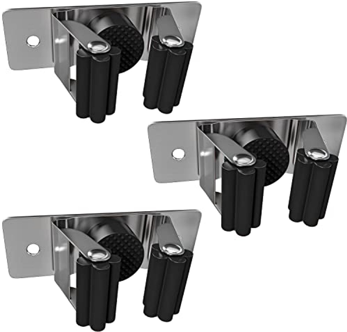 Zwarte Bezemhouder met 1 Clip - 3 Stuks