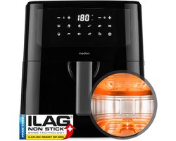 MEDION P10 XL Airfryer (6,8 liter XXL heteluchtfriteuse, 2.150 watt, twee roestvrijstalen verwarmingselementen, schudalarm, 9 automatische programma's, touch bedieningspaneel, LED-display)
