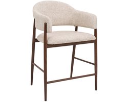 DÉJA Living Barstoel Dénia - Beige/Walnoot Stof - Zithoogte 65cm - Set van 2