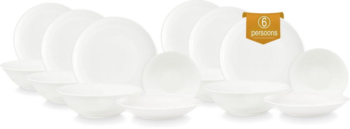 vtwonen - Basic - voor 6 Personen - Serviesset - Wit - Porselein