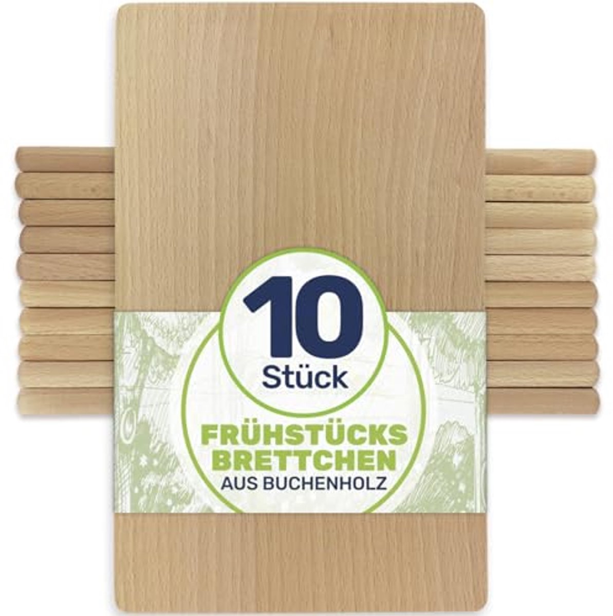 Houten Ontbijtplankje 22x12x1 cm - Duurzaam Beukenhout (10 stuks)