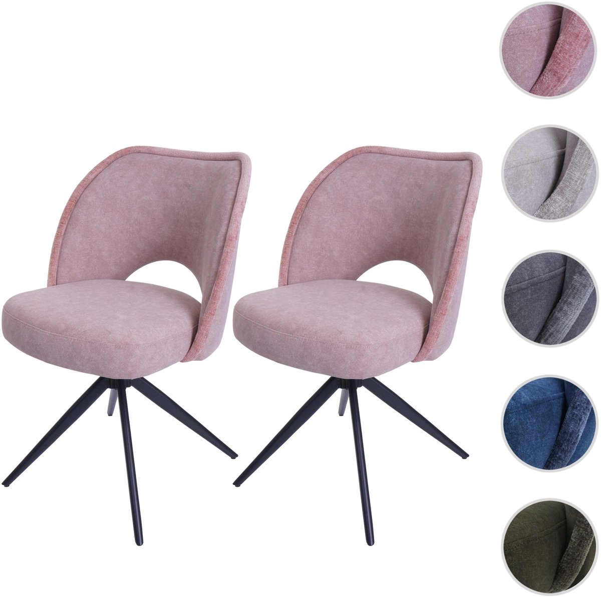 Set van 2 eetkamerstoelen MCW-N72, gestoffeerde keukenstoel, draaibaar met Auto-Return, stof/textiel (420 g/m²) ~ roze