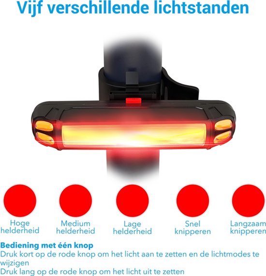 oplaadbare fietslampenset - 130 lumen - voorlamp - achterlamp - fietsverlichting - 14 uur accuduur - Fietsverlichting Set LED - Fietslampjes Voorlicht & Achterlicht - MTB & Racefiets Verlichting - Waterdicht Fietslicht — afbeelding 5