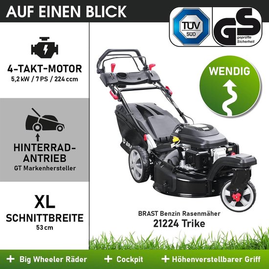 BRAST Benzine Rasenmäher Trike met - Trike Aandrijving | 5,2 kW - Medahomestore — afbeelding 5