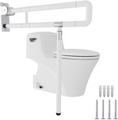 Toiletbeugel opklapbaar Wandmontage - Toiletsteun Verstelbaar met steunvoet - Handgreep WC-hulphandle - Ondersteuning Wandbevestiging - 60cm lang - Wit
